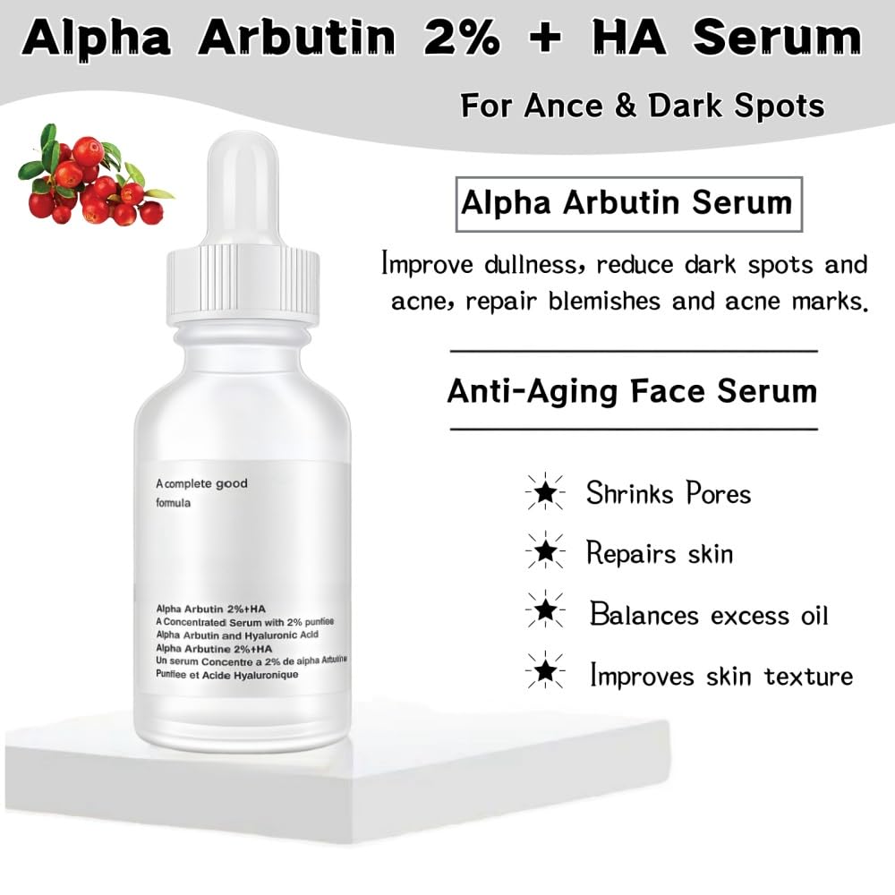 Alpha Arbutin 2% + Hyaluronic Acid Serum, Alpha Arbutin 2% Ha Face Serum For Fine Lines & WrinkleAnd Acne,Women Moisturizing Hyaluronic Acid Serum .30 ML