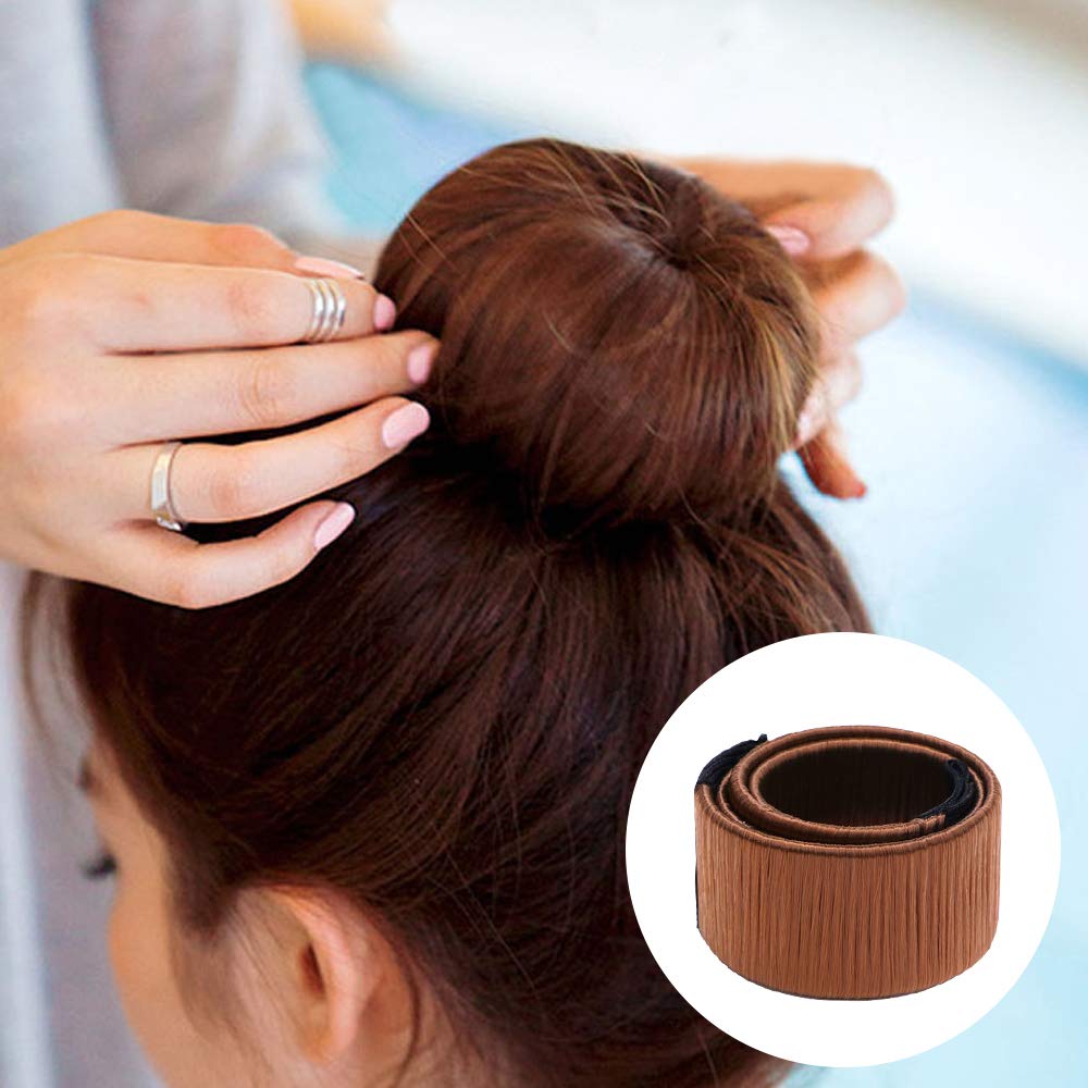 3 Pack Magic Bun Maker,YuCool Mini Buns Maker Donut Thin Hair Ballet Bun Maker Easy Tool Kids Hair Shaper with 4 Pack Foam Sponge Bun Maker(2 Small,2 Large) Hair Accessories-Brown