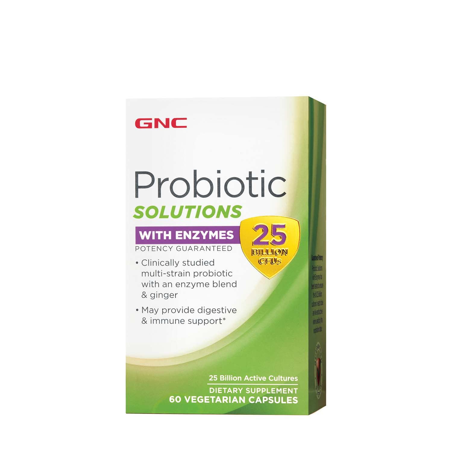 GNC Probiotic Solutions with Enzymes, Provides Digestive and Immune Support, 25 Billion CFUs, 60 Vegetarian Capsules, 60 Servings