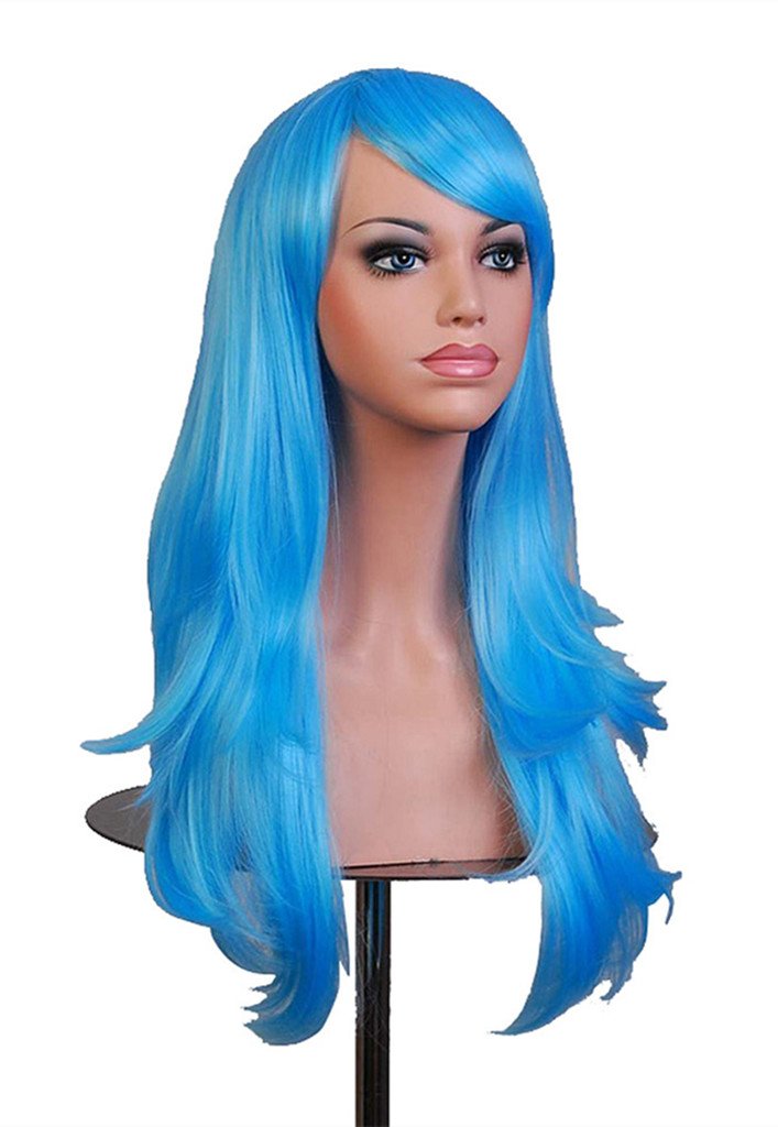 AneShe Wigs 28 Long Wavy Hair Heat Resistant Cosplay Wig for Women (Light Blue)