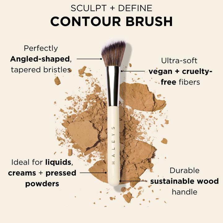 HALEYS Contour Brush VEGAN + CRUELTY-FREE, Angled & Tapered with Fluffy Bristles, Ideal for powder, cream, liquid, Use with blush, contour, bronzer, Sustainable Wood