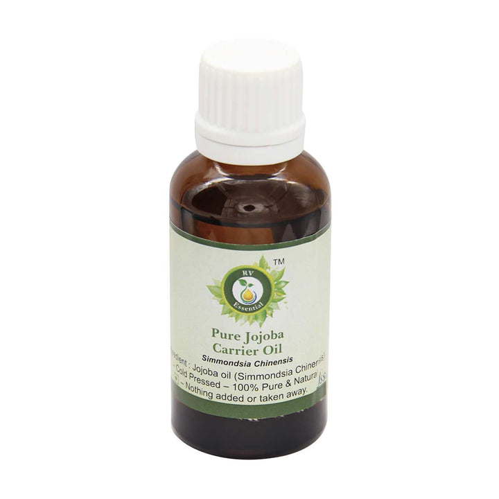 R V Essential Jojoba Oil | Simmondsia Chinensis | For Face | For Hair | For Massage | For body Massage | For Skin | Scalp | Nails | Unrefined | 100% Pure Natural | Cold Pressed | 30ml | 1.01oz