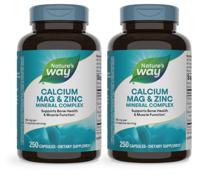 Nature's Way Calcium Magnesium & Zinc Mineral Complex, Supports Bone Health & Muscle Function*, Immune Support*, 250 Capsules (Packaging May Vary) - 2 Pack