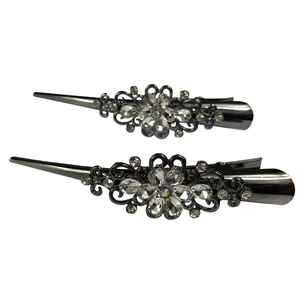 DAONACO Large Retro Metal Hair Clips Flower Duckbill Clips Rhinestone Hair Barrettes with Teeth Hair Pins Hair Slide Stylish for Women Girl Hair Jewelry Accessories (White) : White