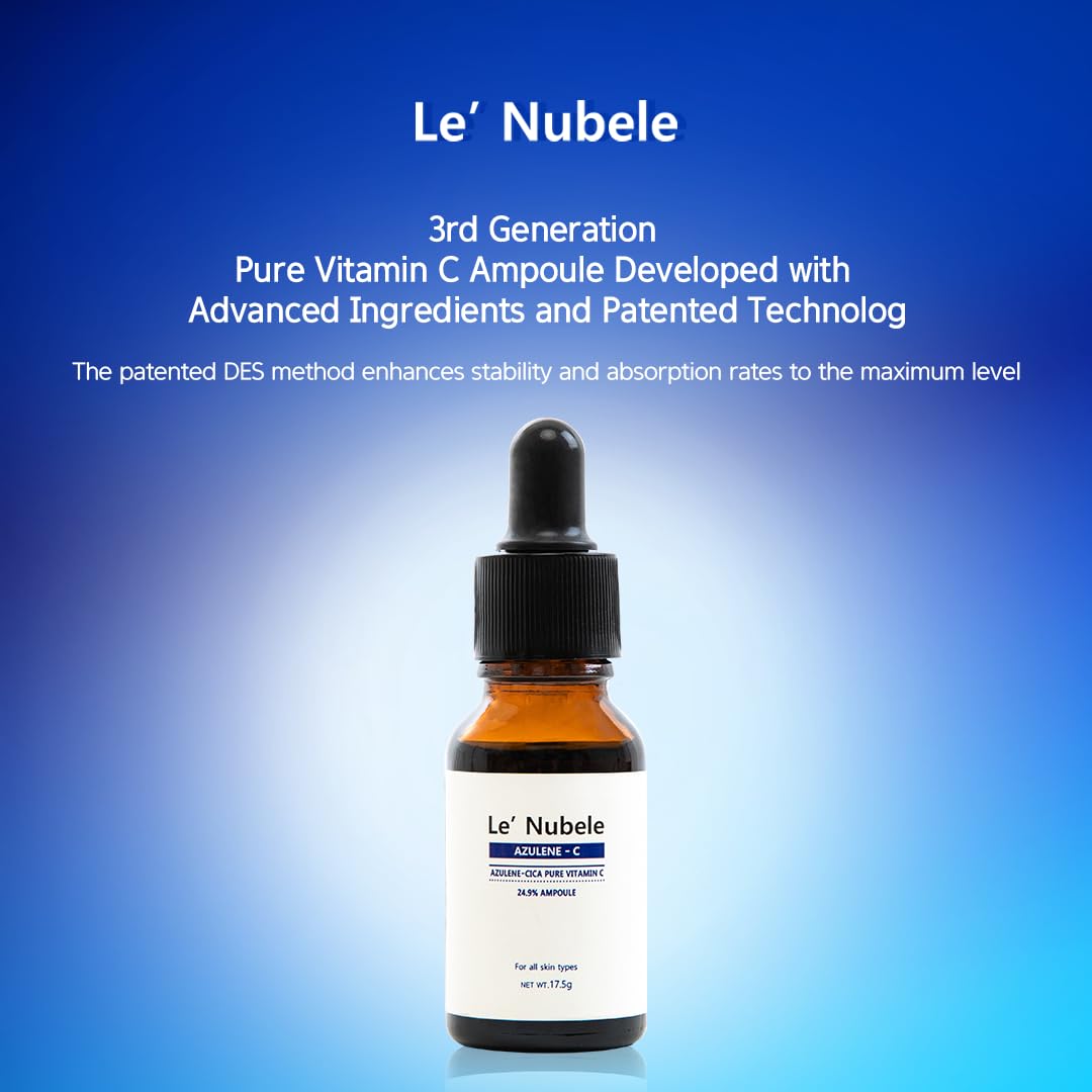 Le' Nubele Azulene-Cica Pure Vitamin C 24.9% Ampoule | High-Strength Vitamin C Serum with Azulene & Cica | Korean Skincare for Radiant & Soothing Skin | 17.5g
