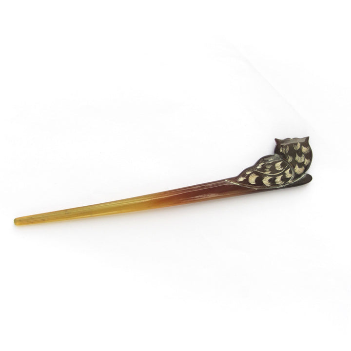 Marycrafts Translucent Owl Buffalo Horn Left Hand Hair Stick, Hairstick, Hair Pin, Hairpin, Hair Accessories, Handmade 6.10