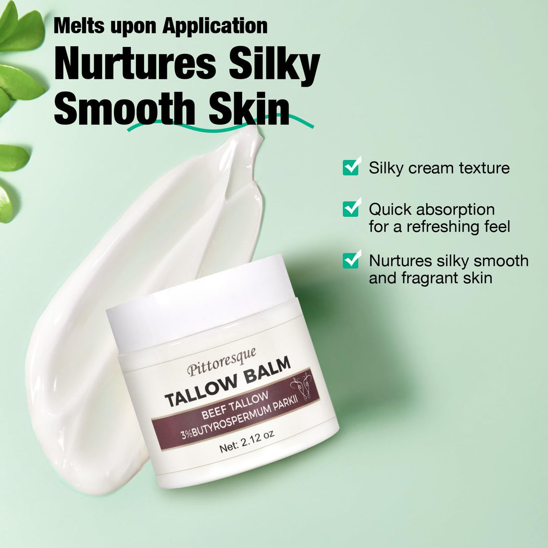 Pittoresque Beef Tallow,Nourishing Tallow Balm 2.12oz Rich Moisturizer for Face and Body Care