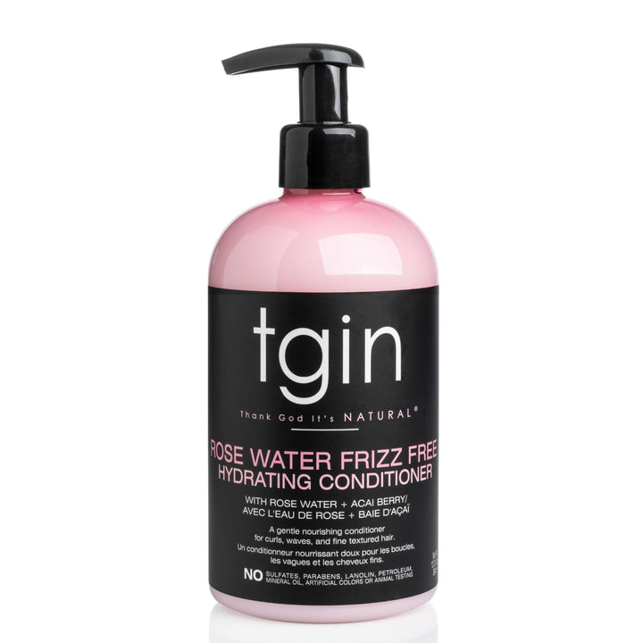 tgin Rose Water Frizz-Free Hydrating Conditioner, for Curly, Coily and Wavy Hair, with Rose Water and Acai Berry, Moisturizes Low Porosity Hair, 13 oz