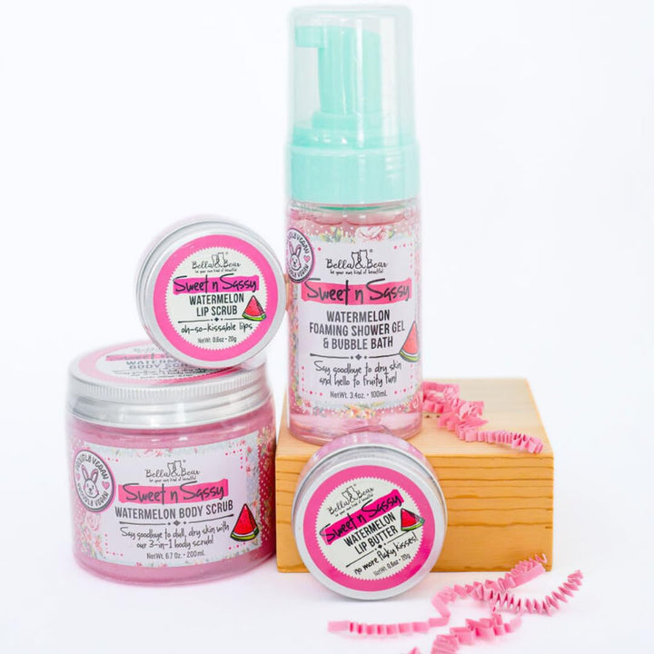 Bella & Bear Sweet 'n; Sassy MIdi Bath & Body Gift Set with Foaming Shower Gel & Bubble Bath, Body Scrub & Lip Scrub and Lip Butter