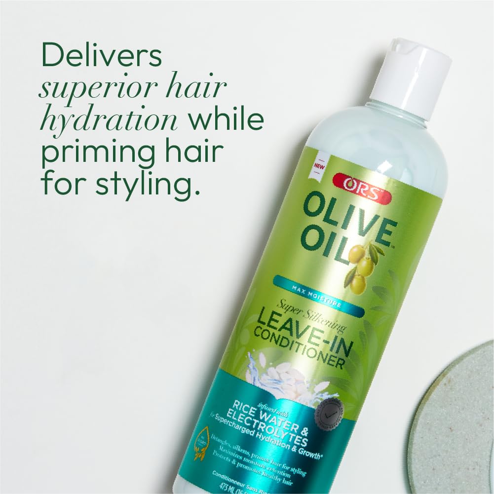 ORS Olive Oil Max Moisture Leave-In Conditioner with Rice Water and Electrolytes for Supercharged Hair Hydration 16.0 Ounce (1)