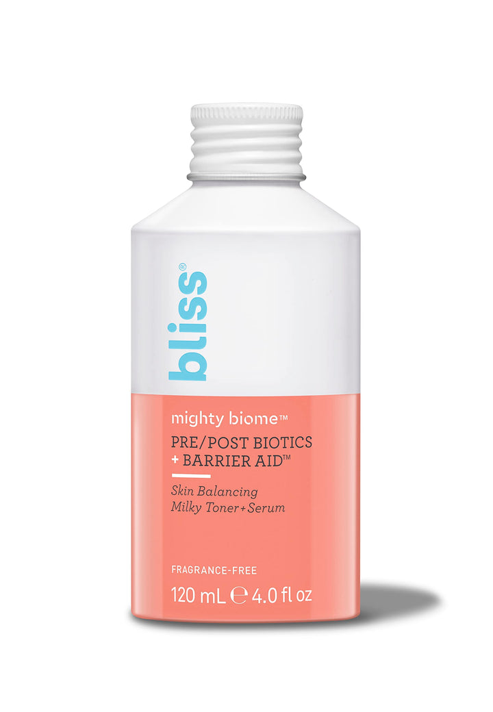 Bliss Mighty Biome Skin Balancing Milky Toner + Serum - 4 Fl Oz - Pre & Post Biotics Formula + Barrier Aid Complex with Ceramides & Squalane - Radiant Complexion - Clean - Vegan & Cruelty-Free
