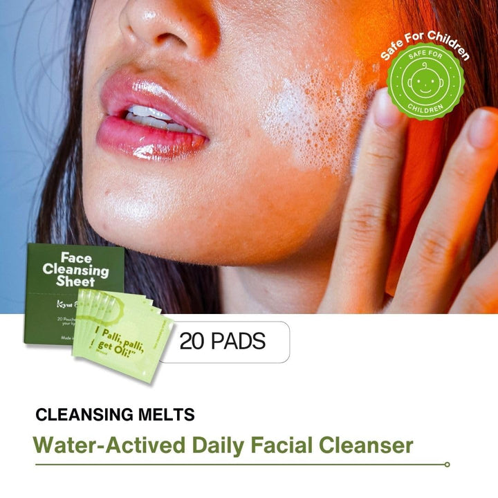 Kyut Skin Oli Facial Paper Soap, Cleansing Melts Face Cleanser | Water-Activated Face Wash to Remove SPF and Light Makeup | Natural Dry Sheet - Travel Size, Compact & Easy - 20pcs