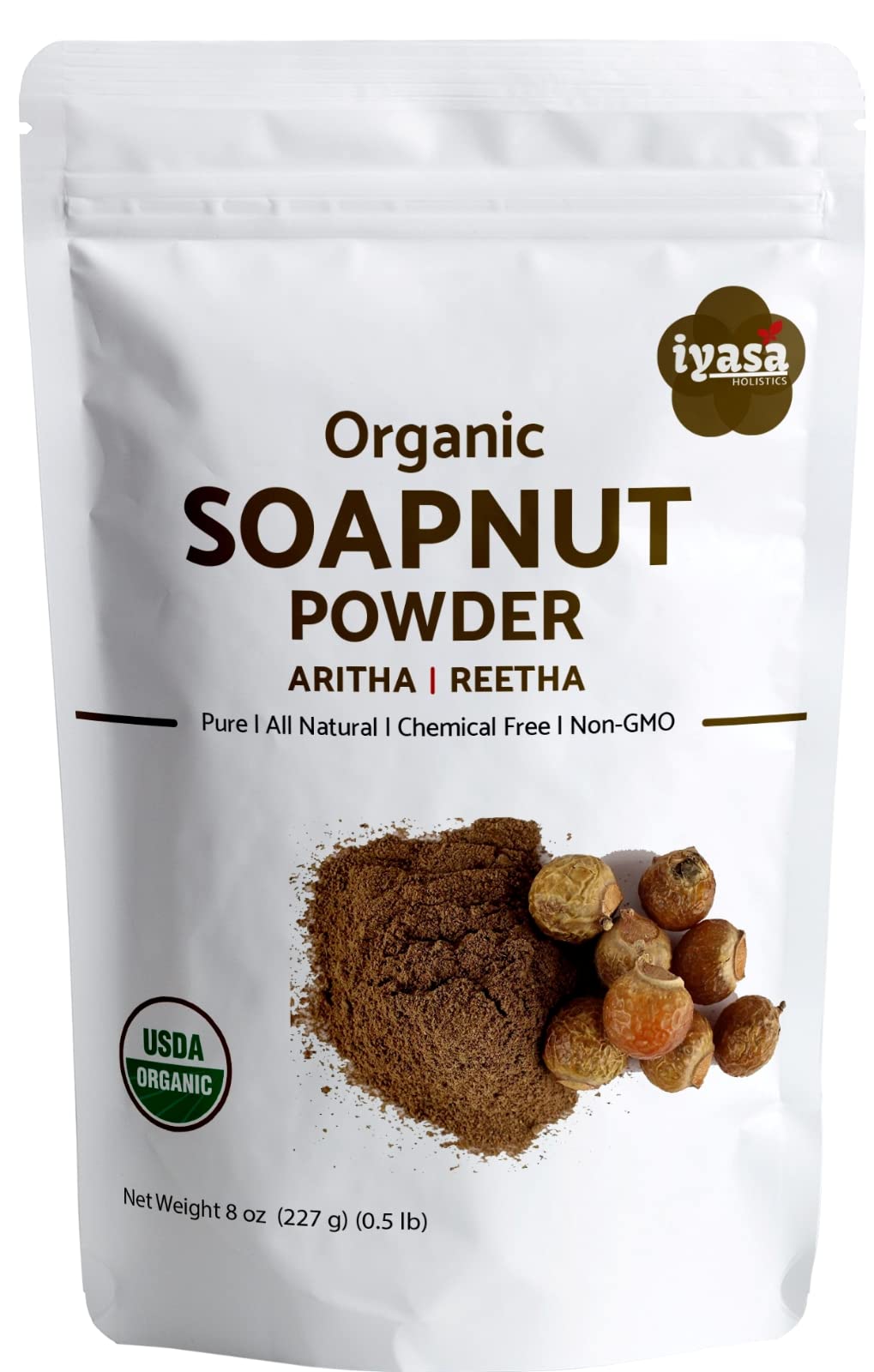 Organic Soapnut Powder, Aritha, Reetha, Natural Skin & Hair Shampoo, Hair Cleanser, Resealable pack of 8 oz