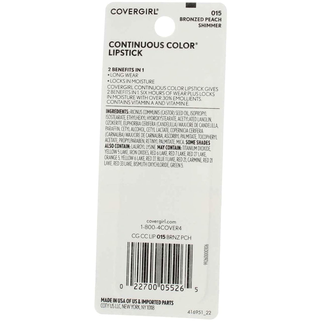 CoverGirl Continuous Color Lipstick, Bronzed Peach [015], 0.13 by COVERGIRL