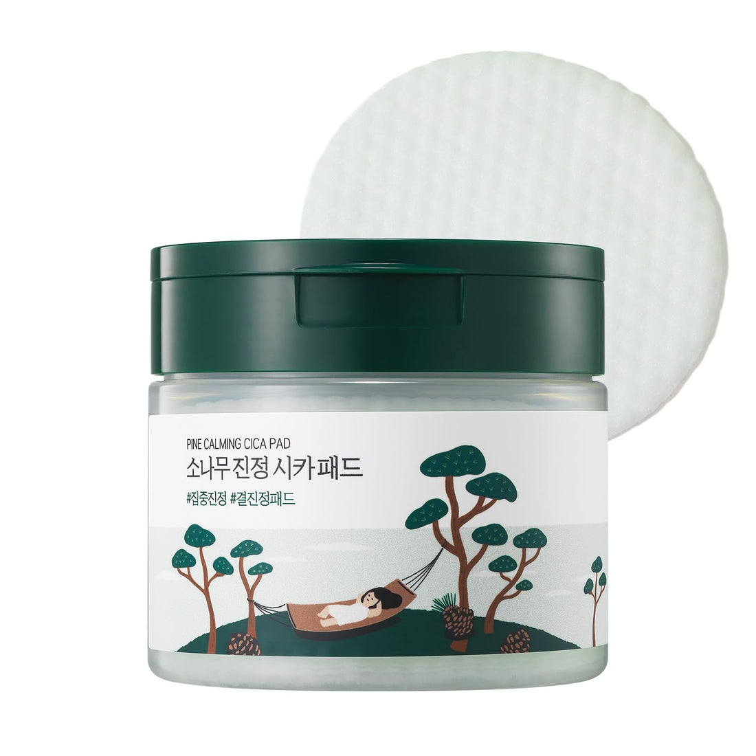 ROUND LAB Pine Calming Cica Pad 50pcs, 7cm Wide Cooling and Soothing Toner Pads with Pine Cica, BHA + LHA, and Hyaluronic Acid for Heated, Acne-Prone Skin, Multi-Zone Hydration, Korean Skincare