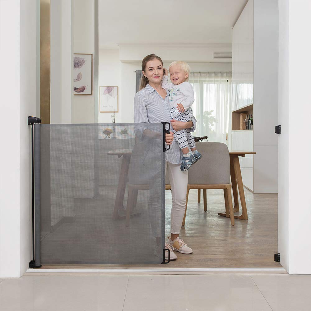 EasyBaby Extra Wide and Extra Tall Retractable Baby Gate Extends up to 71 Wide, 39.3 (100cm) Tall, Grey/Pet Retractable Gates for Stairs, Doorways, Hallways, Indoor and Outdoor