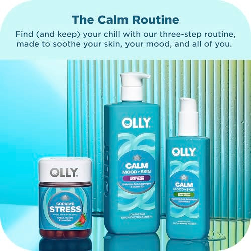 OLLY Calm Body Lotion-Serum with Hyaluronic Acid, Adaptogens & Vitamin B3– Nourishing Cleanser for Skin Barrier Repair, Deep Hydration, Eucalyptus Amber Scent, 8oz