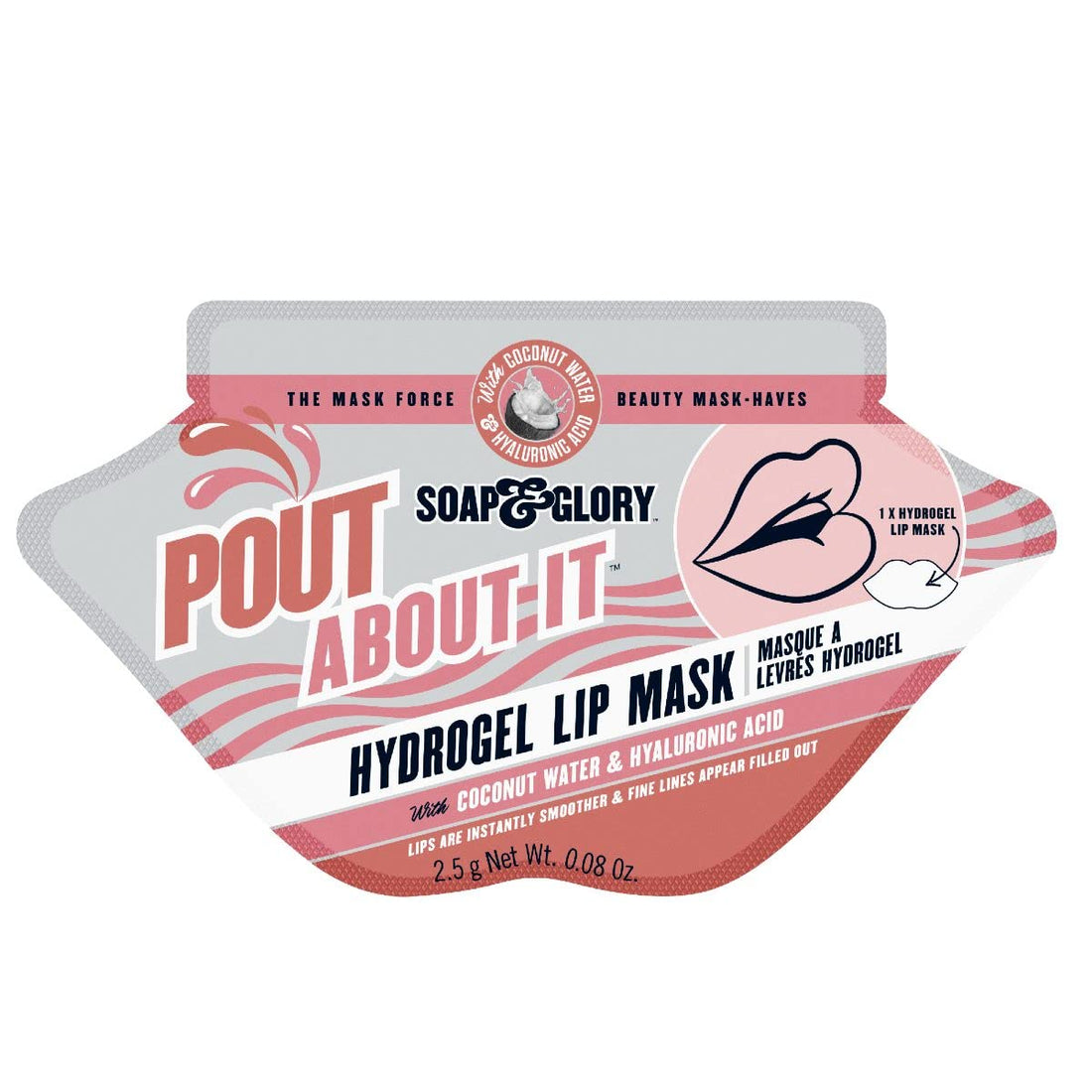 Soap & Glory Pout About It Hydrogel Lip Mask - Hydrating Lip Mask for Smoothed Out Fine Lines - Coconut Water & Hyaluronic Acid for Lips - Instant Results Lip Masks for Dry Lips (2.5g)