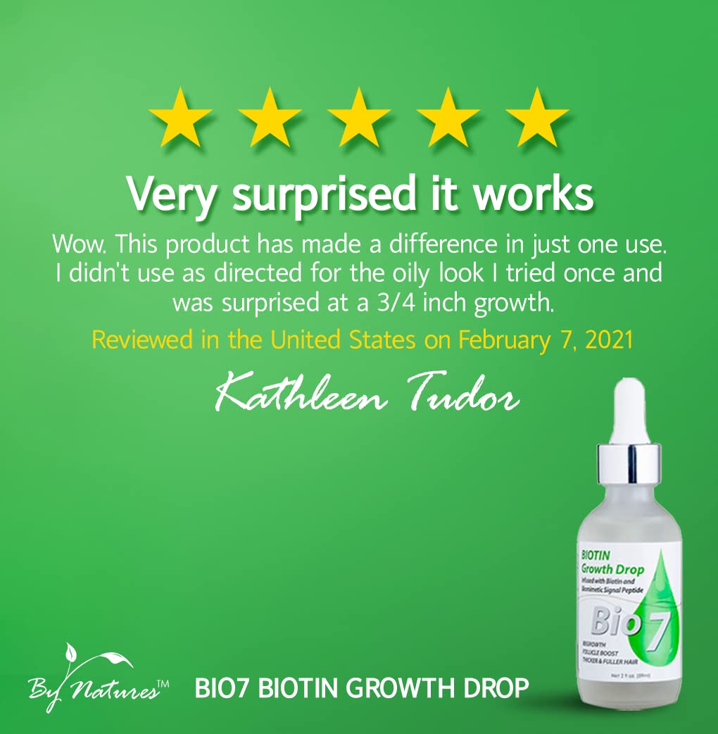 BIO7 BIOTIN GROWTH DROP INFUSED BIOMIMETIC SIGNAL PEPTIDE – 2 Fl Oz – Improve the Appearance of Hair Loss By Looking Visibly Longer, Thicker, Boost Follicle Growth – By Natures