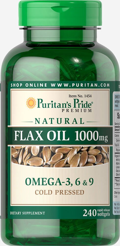 Puritan's Pride Non-GMO Natural Flax Oil 1000 mg-240 Rapid Release Softgels,White