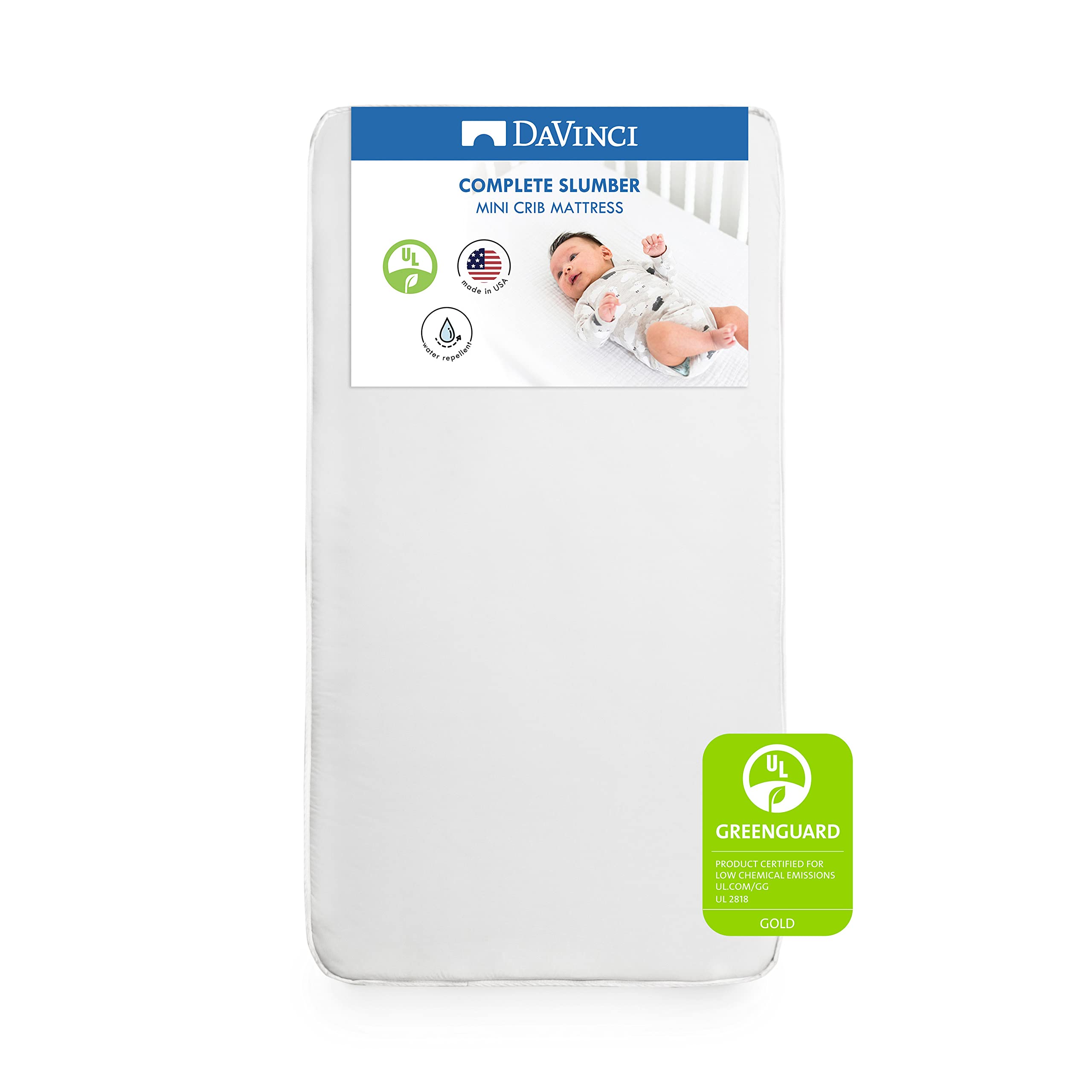 DaVinci Complete Slumber MINI Crib Mattress, Firm support, Lightweight, Waterproof, Greenguard Gold Certified