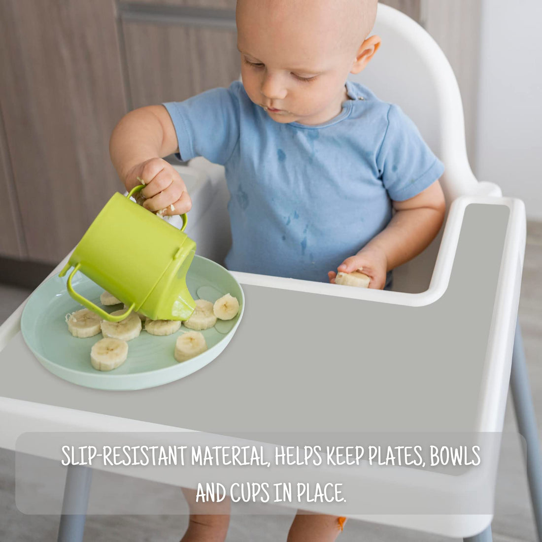 High Chair Placemat for IKEA Antilop Baby High Chair, Silicone Tray Finger Foods Placemat for Boys and Girls, Babies, Toddlers (Light Gray)