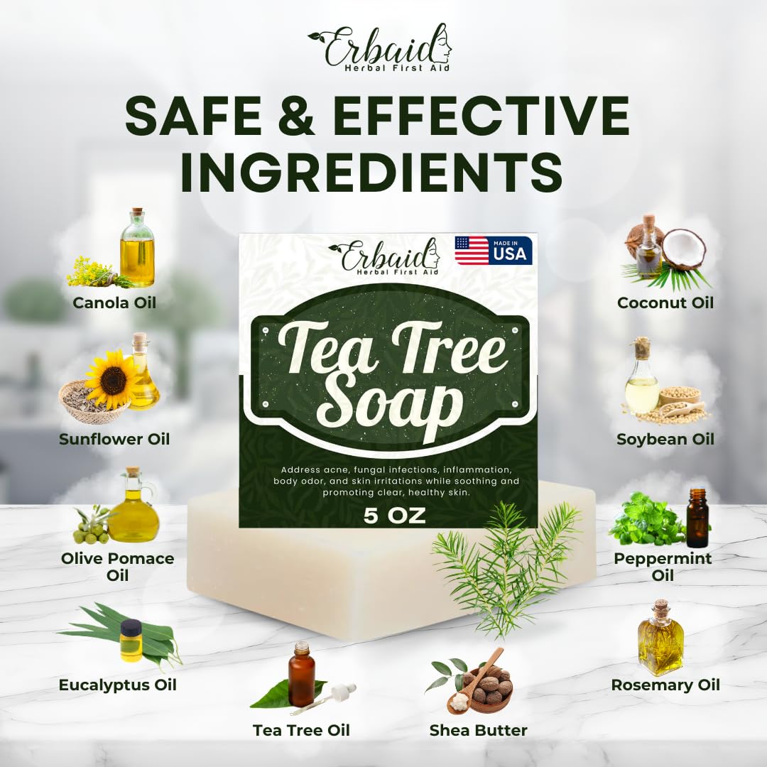 Tea Tree Soap – Natural Defense Tea Tree Oil Soap Bar for Face & Body – Remedy Soap Fights Acne, Skin Irritation, and Prevents Breakouts – Deeply Cleansing, Hydrating Cleanser for Calm, Fresh Skin
