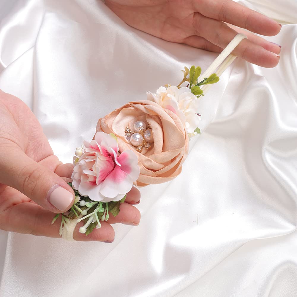 Wiwpar Flower Crown Headband Headwear Party Decoration Headdress Festivals Photo Props Elastic Adjustable Head Piece Girls Kids Hair Accessories for Childrens (Orange and Pink)