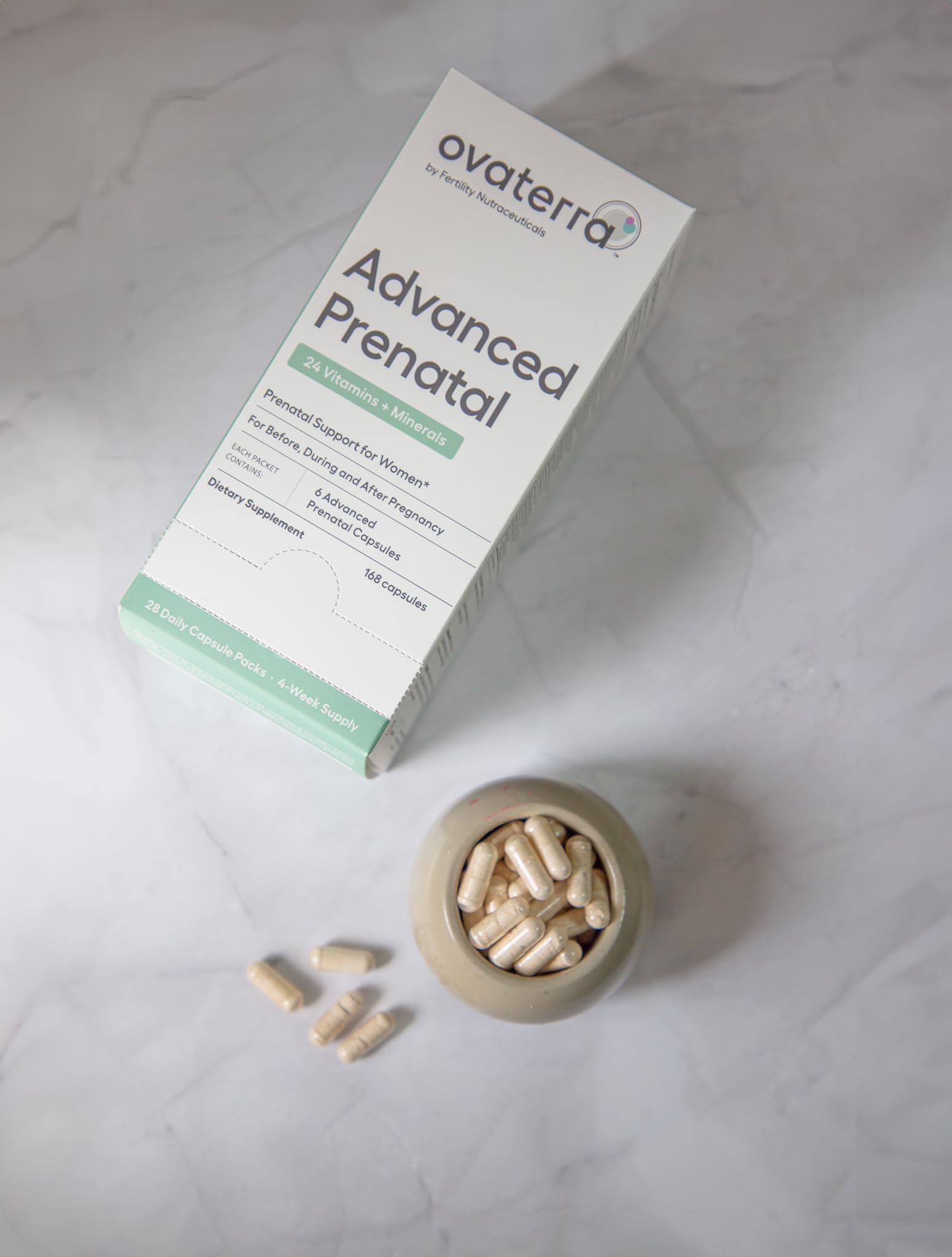 Ovaterra Advanced Prenatal, Prenatal Vitamins for Women with Choline, Methylfolate, Chelated Iron, Vitamins A, B6, and B12, 4-Week Supply Prenatal Multivitamin (28 Capsule Packs)