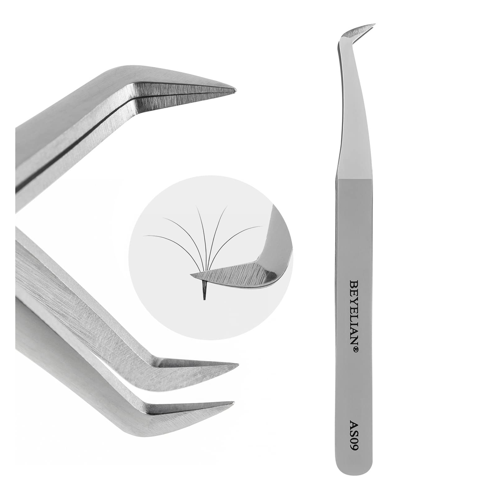 BEYELIAN Curved Eyelash Extension Tweezers for 3D-6D Volume Lash Application (#AS09)