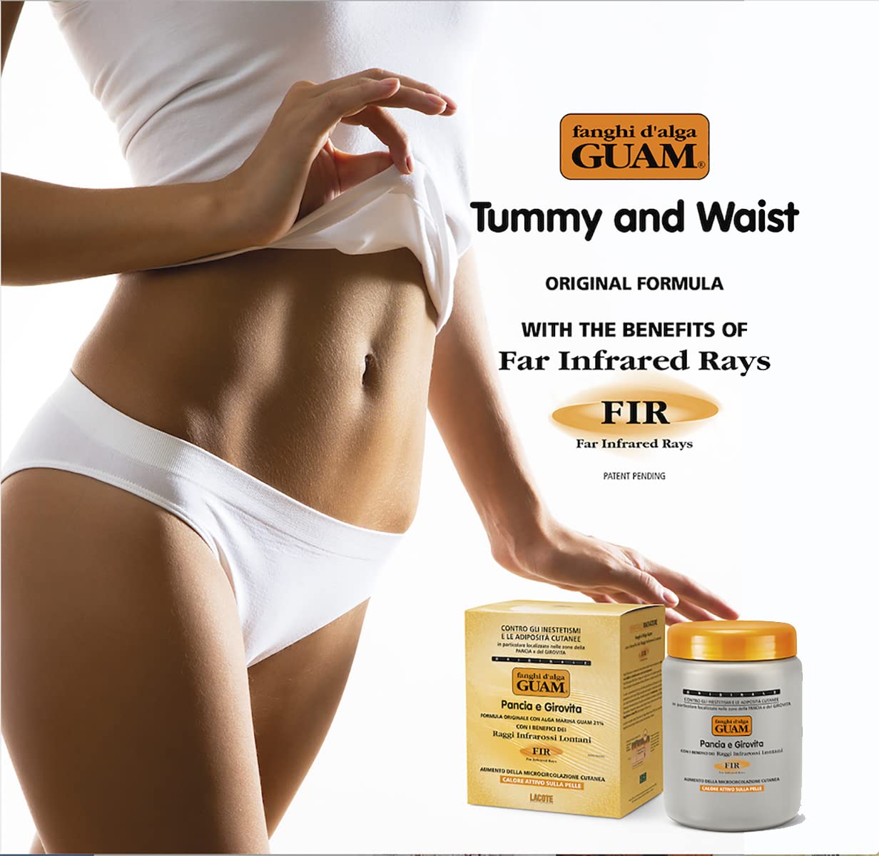 GUAM Anti Cellulite Stomach Wraps, INFRARED Body Wrap for Flat Tummy, FIR Tummy Wrap Cellulite Remover, Belly Cellulite Treatment, Stomach Skin Firming and Tightening Body Mud (2.2LB)