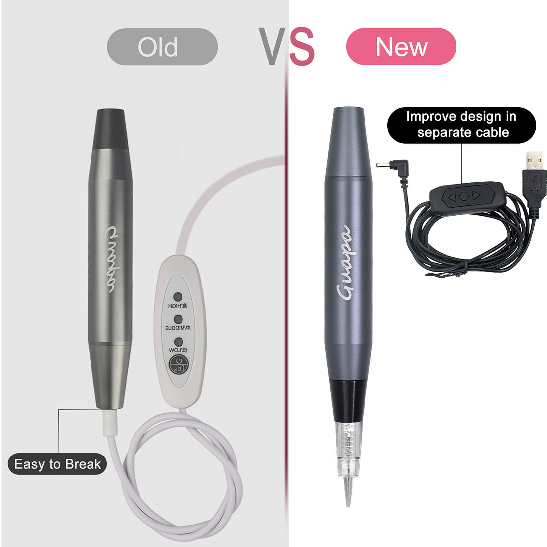 Guapa Microblading Tattoo Machine Electric MST Permanent Makeup Machine Tattoo Gun Device with 50pcs Cartridge Needles for Eyebrow Eyeliner Lip Body Art Beauty (Machine Gray+50pcs Needles)