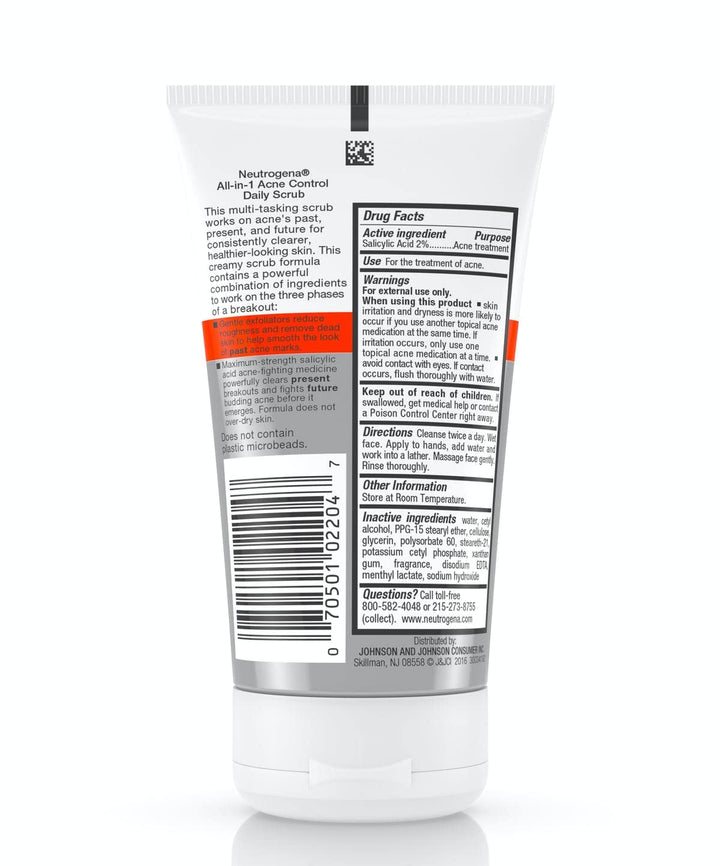 Neutrogena All-In-1 Acne Control Daily Face Scrub to Exfoliate and Treat Acne, Salicylic Acid Acne Treatment, 4.2 fl. Oz (Pack of 3)