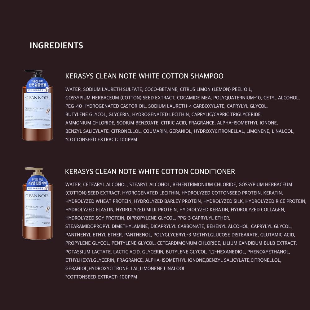 Kerasys Clean Note the Atelier of Clean Fragrance White Cotton 27.1 fl oz / 800 ml (Shampoo + Treatment Set)