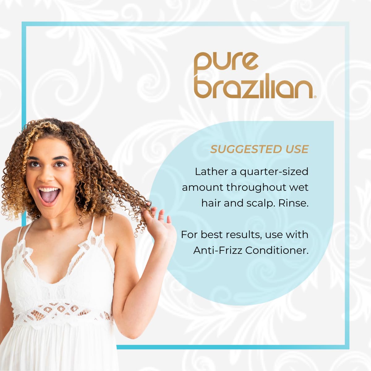 Pure Brazilian Anti-Frizz Daily Shampoo, Salt-Free, Color Safe, with Keratin, Argan Oil & Acai for Prolonged Treatment & Smooth Hair, 13.5 Oz