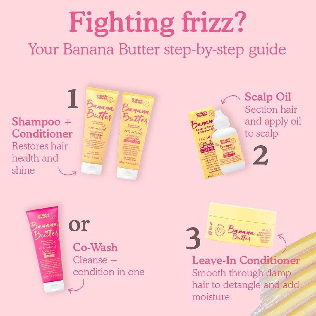 Umberto Giannini Banana Butter Nourishing Superfood Shampoo & Conditioner Set, Vegan & Cruelty Free Moisturising Formula for Dry, Textured or Frizzy Hair