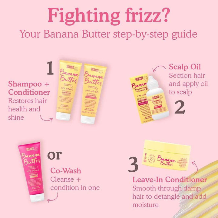 Umberto Giannini Banana Butter Nourishing Superfood Shampoo & Conditioner Set, Vegan & Cruelty Free Moisturising Formula for Dry, Textured or Frizzy Hair