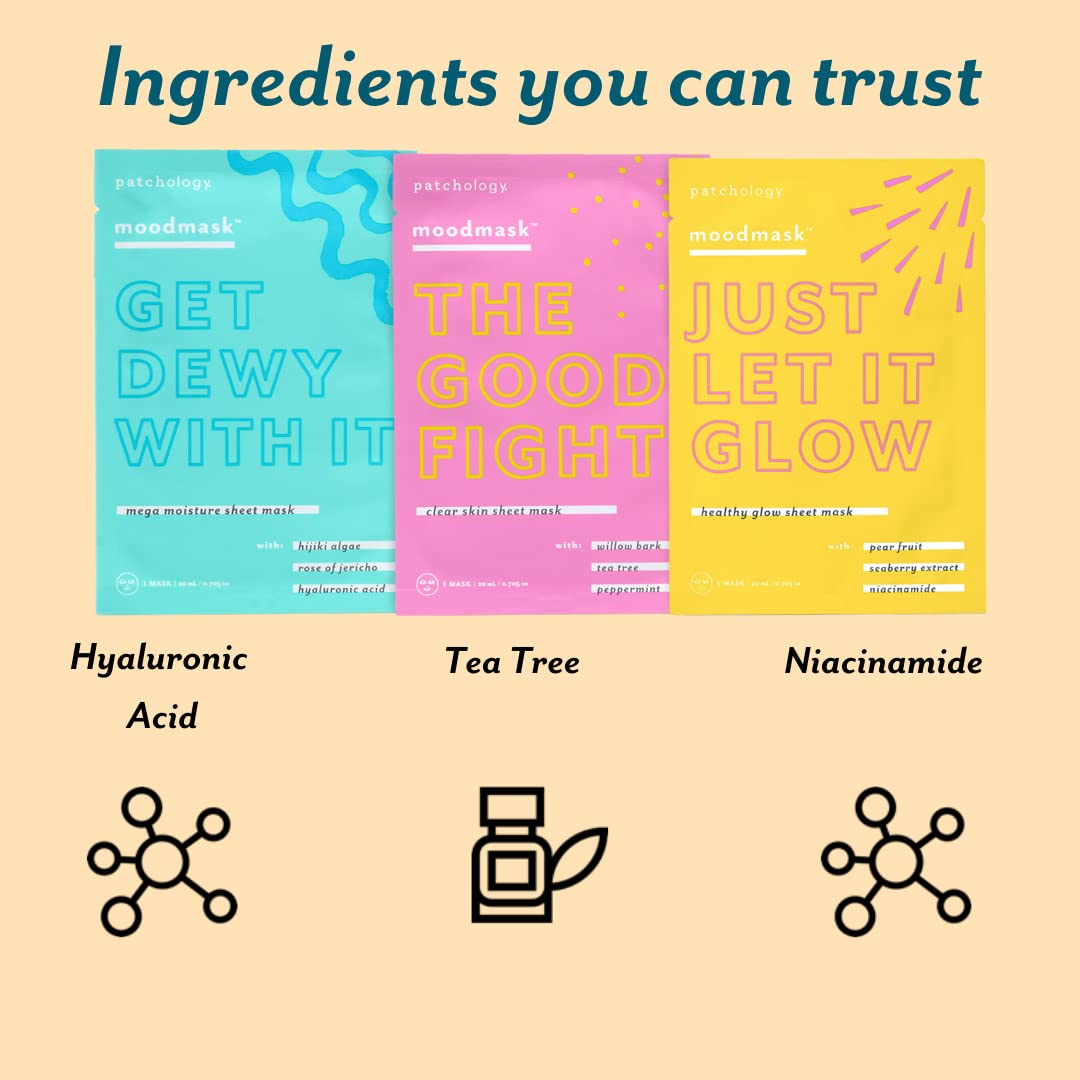 Patchology All the Feels Sheet Mask with Undereye Gel - Face Masks Skincare Sheet and Under Eye Patches For Dark Circles, Puffy Eyes Care & Treatment - Eye Bags, Puffiness & Wrinkles (4 Piece Kit)