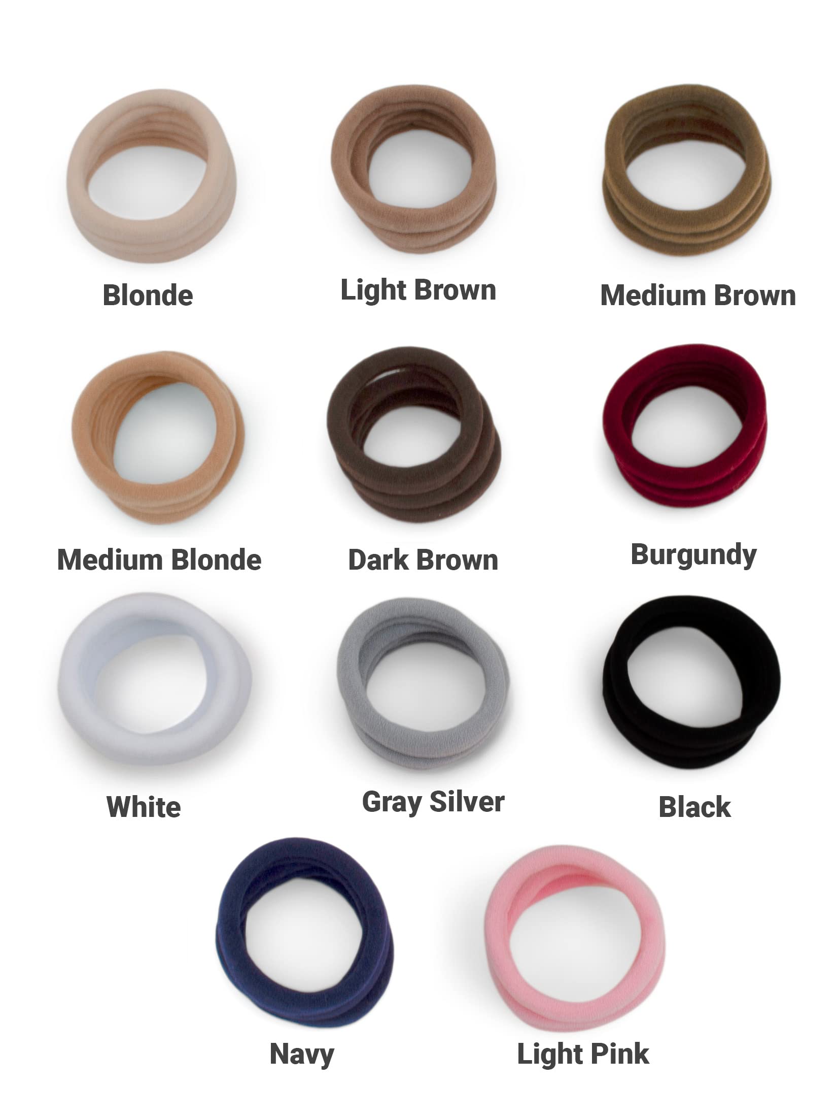 Black: Cyndibands Soft and Stretchy Seamless Elastic Fabric No-Metal Ponytail Holders - 12 Hair Ties (Black)