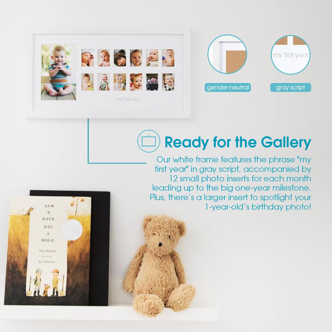Pearhead My First Year Photo Moments, Baby's First Twelve Months Photo Collage and Gender Neutral Keepsake, Ideal for Baby Shower, New Mom Gift and Nursery Decor, 13 Photo Inserts, White