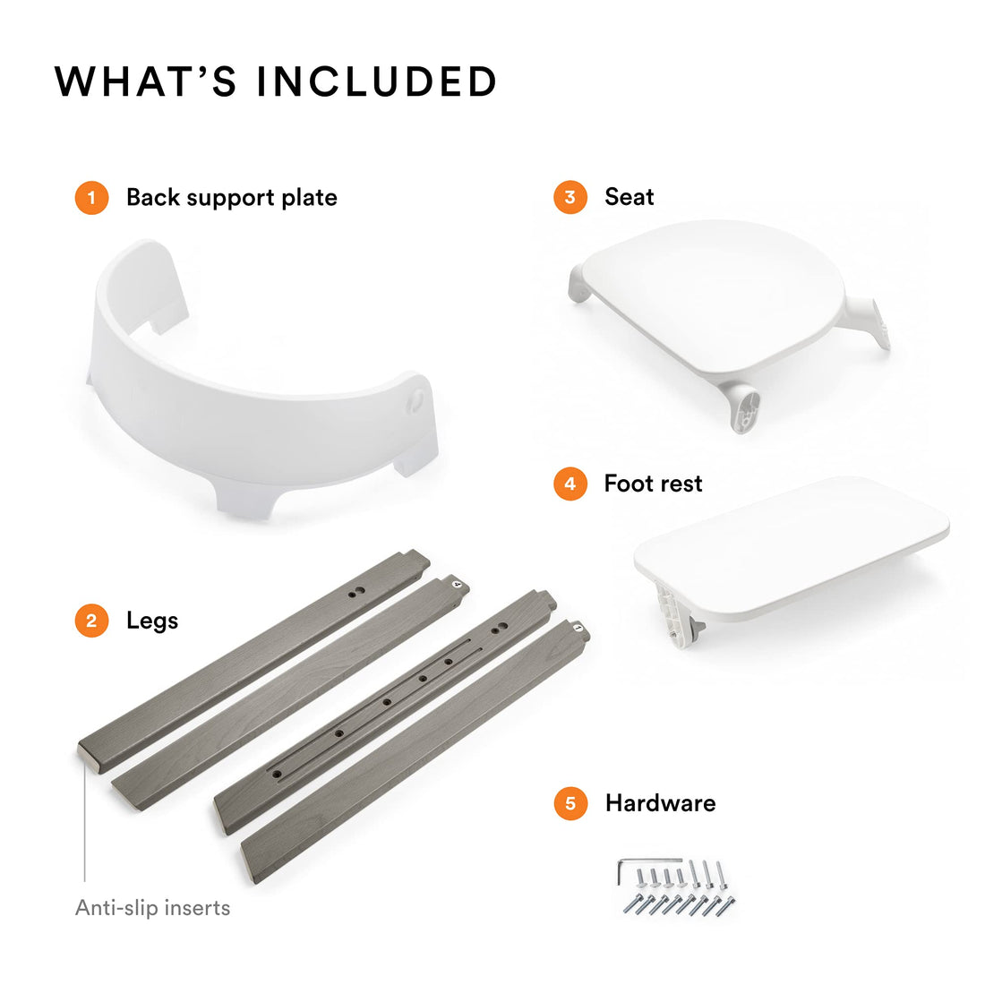 Stokke Steps Chair - Hazy Grey Legs & White Seat - 5-in-1 Seat System - Can Transform Into Newborn + Toddler High Chair - Use Throughout Childhood or Up to 187 lbs. - Tool Free, Stylish & Adjustable