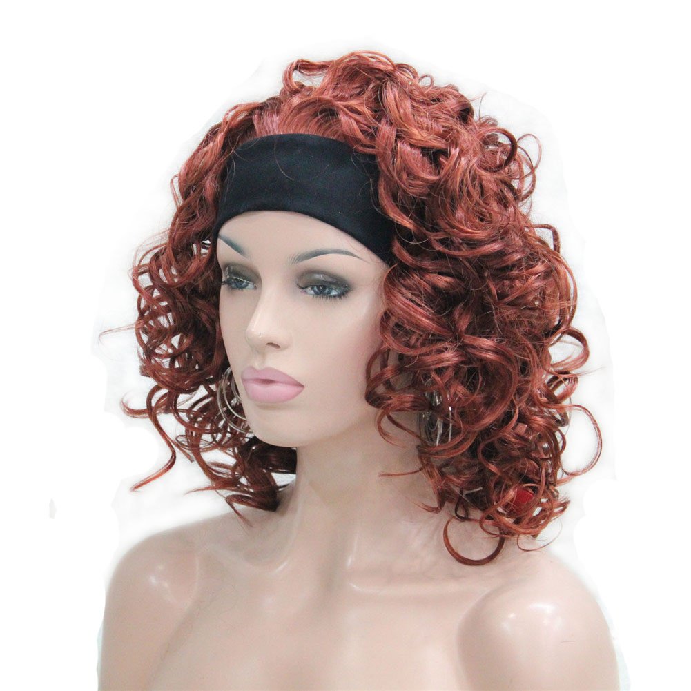 #130-Fox Red: Aimole Short Curly Wigs Women'S Wig 3/4 Half Head Wig With Black Headband(130-Fox Red)