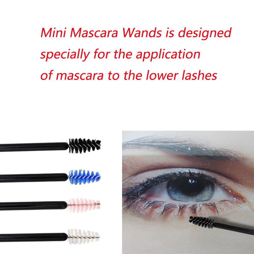 Upgrade Mini Mascara Wands Disposable Eyelash Brushes for Extensions Eye Brow Brush Makeup Tool Bulk, 200 Pack Set, 4 Colors