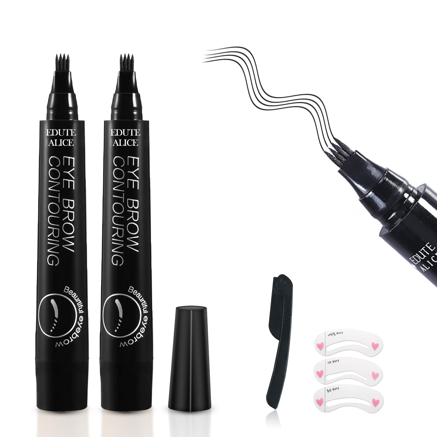 Eyebrow Pencil, Ksndurn 2 PCS Eyebrow Pencil Black - Waterproof Microblade Brow Pen, Eyebrow Tattoo Pen with a Micro-Fork Tip - Natural Looking Eyebrows Effortlessly with Gift