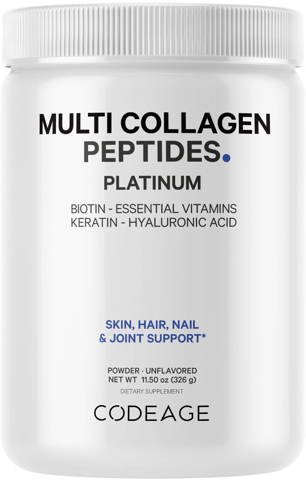 Codeage Multi Collagen for Women & Men Biotin 10000mcg Keratin, Protein Powder Vitamin C B6 D3, Hyaluronic Acid, Niacin - Hydrolyzed Collagen Coffee Creamer 5 Types - Unflavored - Non-GMO - 11.5oz