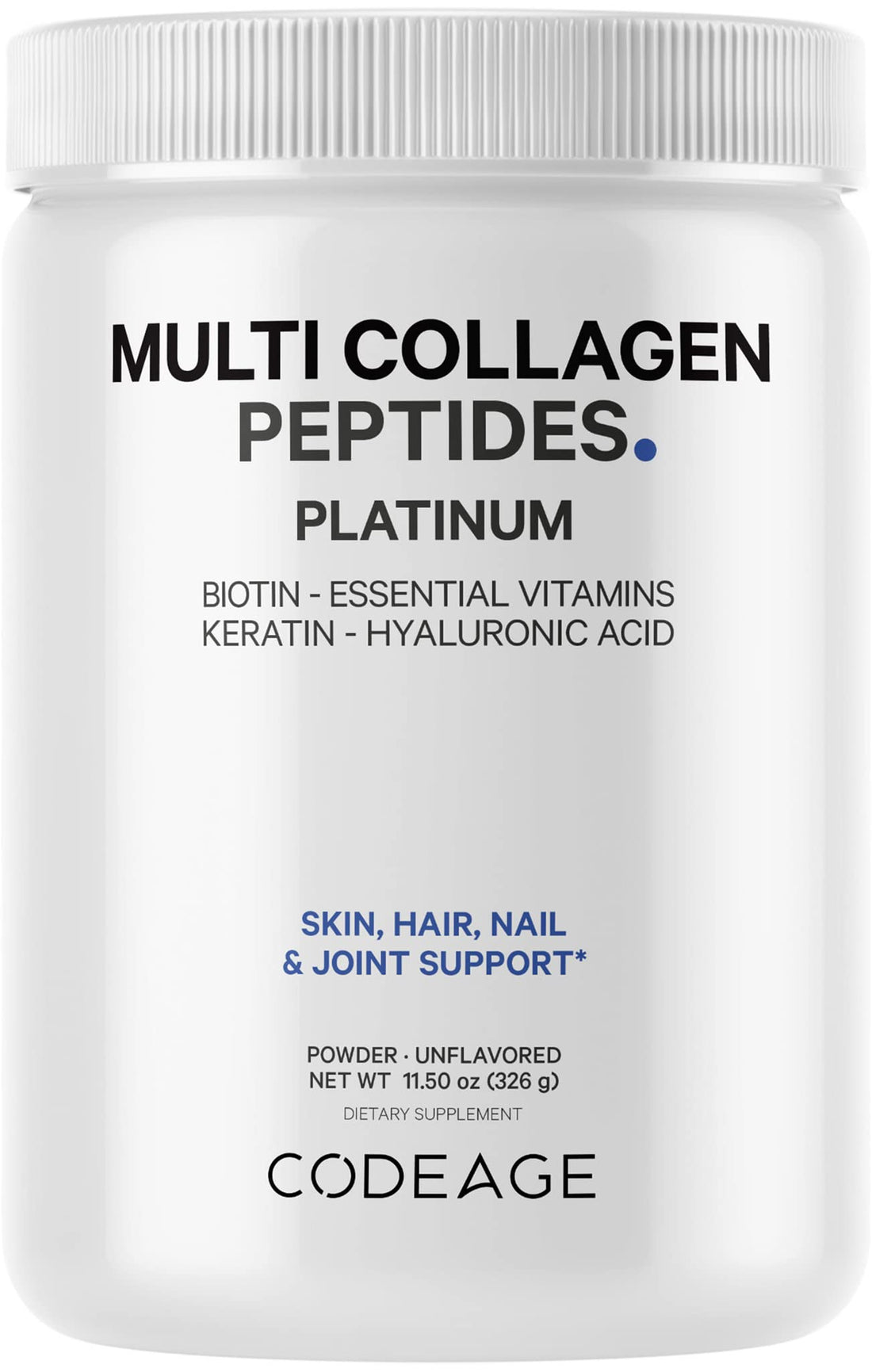 Codeage Multi Collagen for Women & Men Biotin 10000mcg Keratin, Protein Powder Vitamin C B6 D3, Hyaluronic Acid, Niacin - Hydrolyzed Collagen Coffee Creamer 5 Types - Unflavored - Non-GMO - 11.5oz