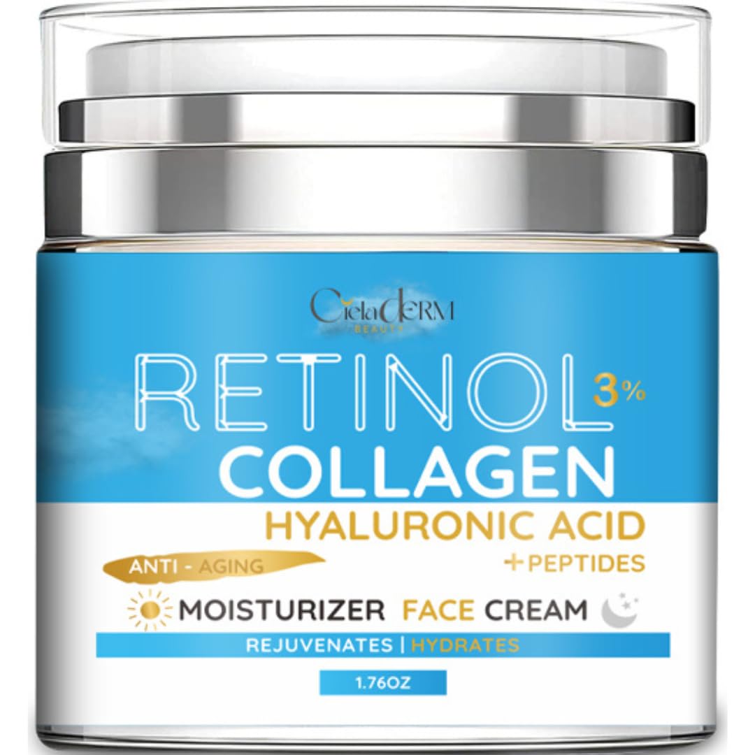 Face Moisturizer Retinol Cream with Collagen and Hyaluronic Acid | Day & Night Anti-Aging and Anti-Wrinkle Skin Barrier Hydration Cream for All Skin Types