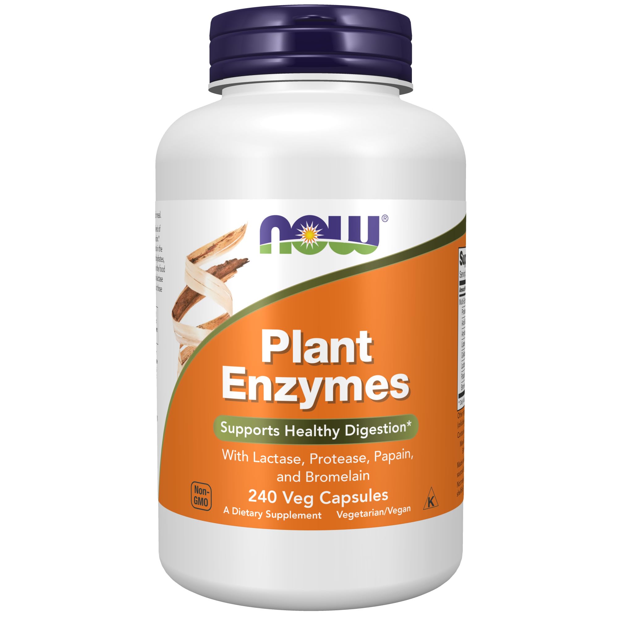 NOW Foods Supplements, Plant Enzymes with Lactase, Protease, Papain and Bromelain, 240 Veg Capsules