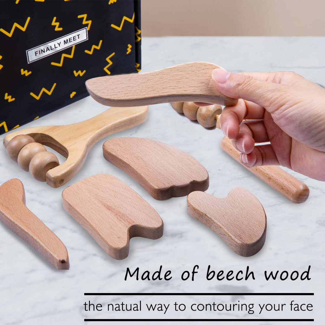 Allshow Wood Facial Therapy Kit, 8 Pcs Maderoterapia Facial Kit, Wood Therapy Set for Face and Body, Wooden Face Sculpting Set- Aging Wrinkles, Puffiness Facial Skin Massager