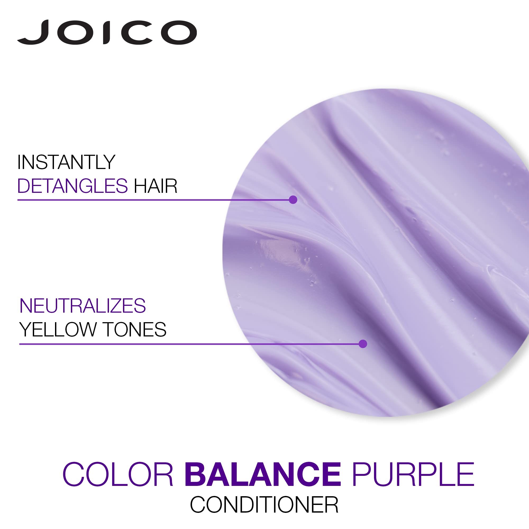 Joico Color Balance Purple Conditioner | Eliminate Brassy and Yellow tones | Repair and Protect Color-Treated Hair | For Cool Blonde or Gray Hair, 1.7 fl. oz.